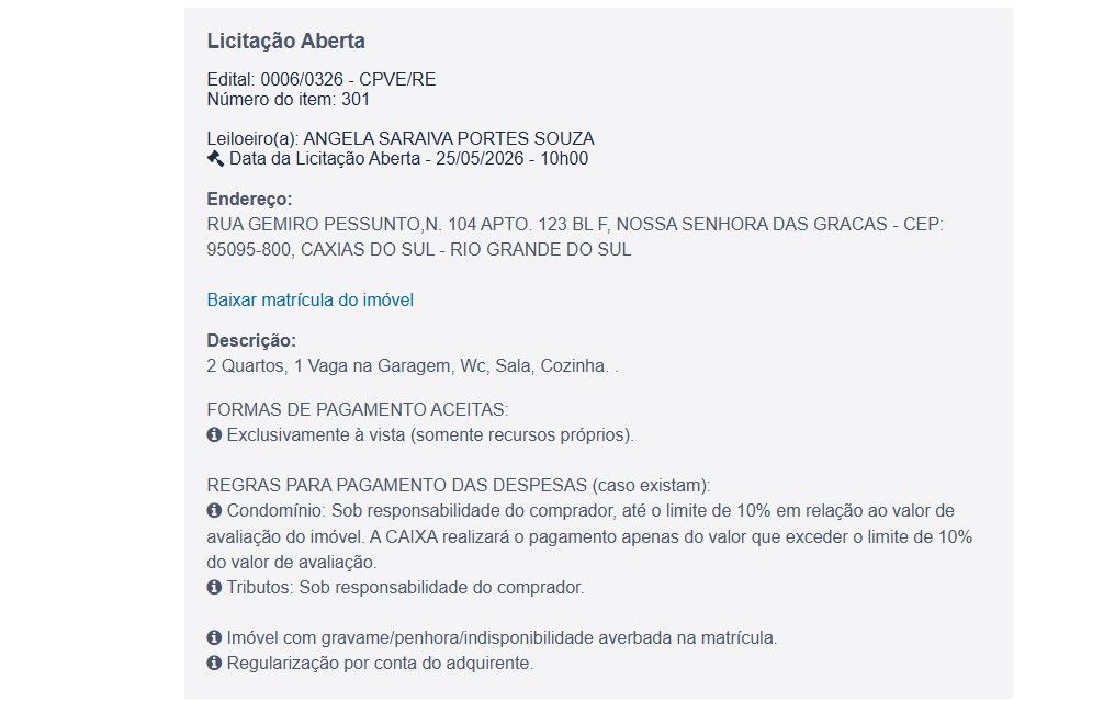 Imóvel em leilão