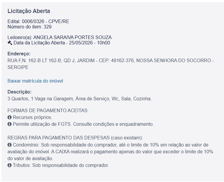 Imóvel em leilão