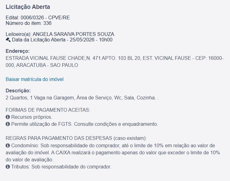 Imóvel em leilão