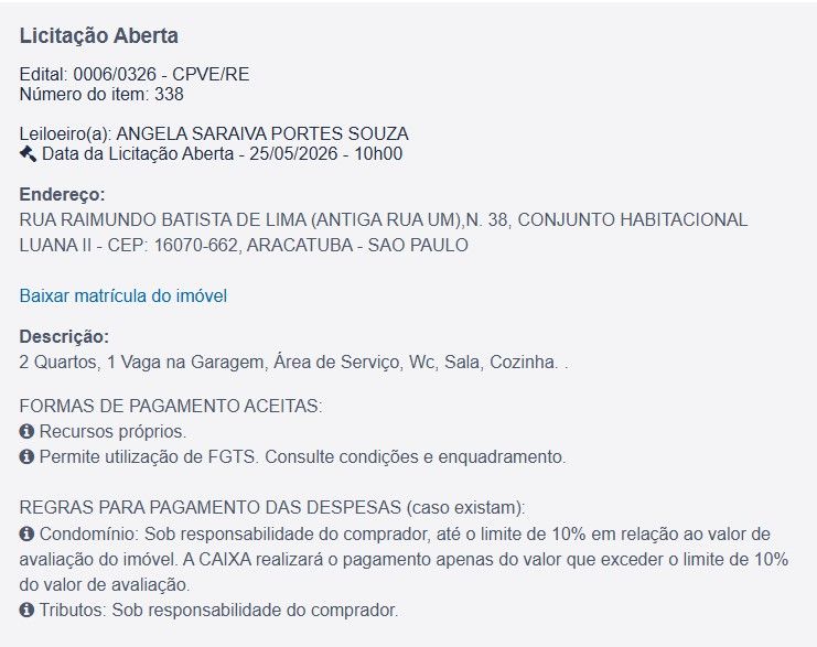 Imóvel em leilão