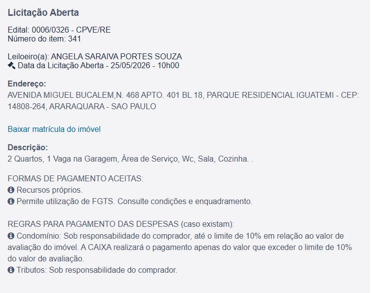 Imóvel em leilão
