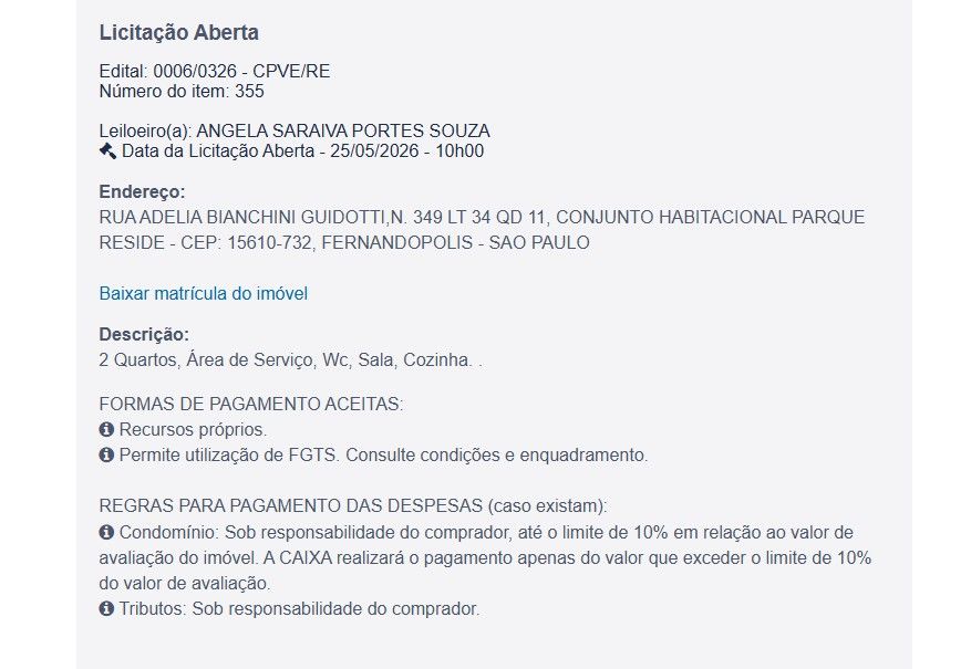 Imóvel em leilão