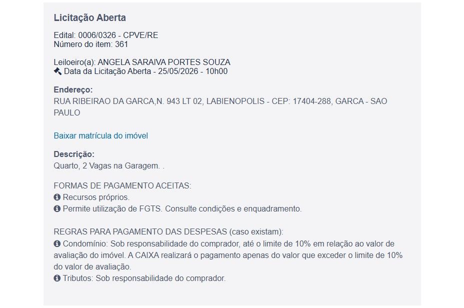 Imóvel em leilão