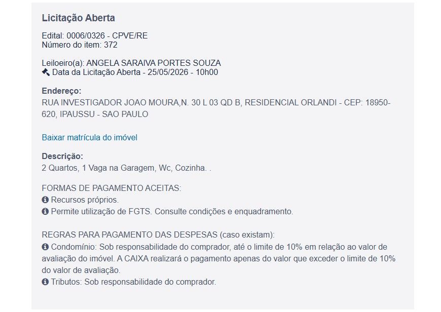 Imóvel em leilão