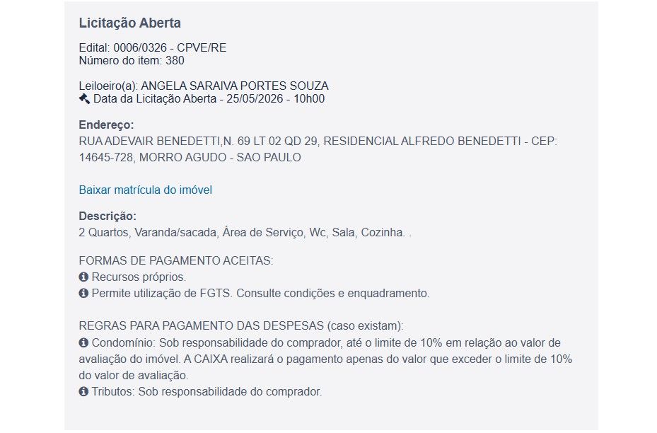 Imóvel em leilão