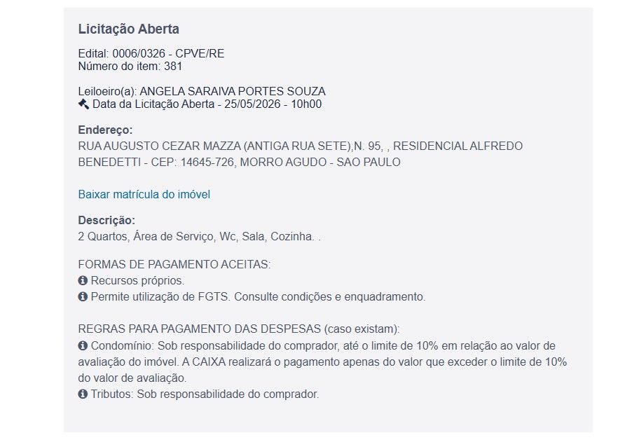 Imóvel em leilão