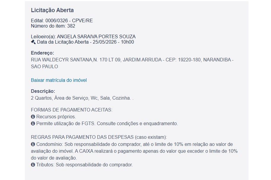 Imóvel em leilão