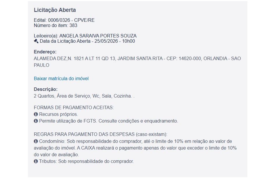 Imóvel em leilão