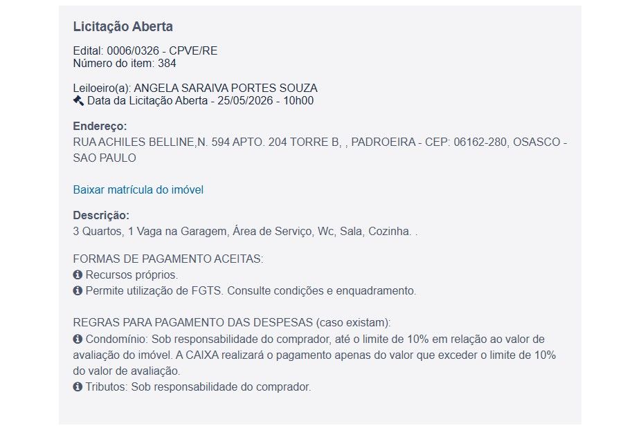 Imóvel em leilão