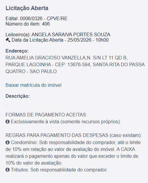 Imóvel em leilão