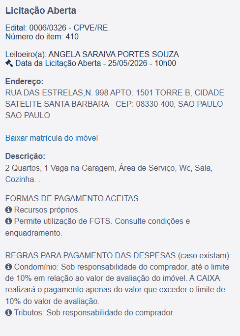 Imóvel em leilão
