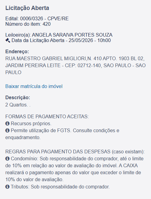 Imóvel em leilão