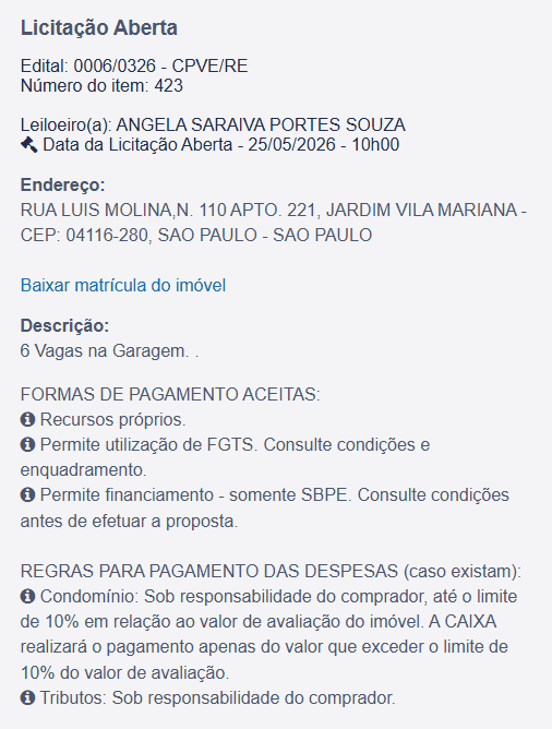 Imóvel em leilão
