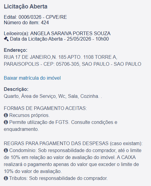 Imóvel em leilão