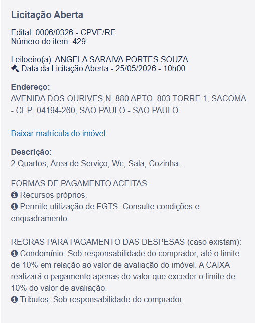 Imóvel em leilão