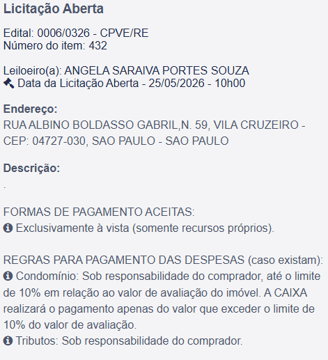 Imóvel em leilão