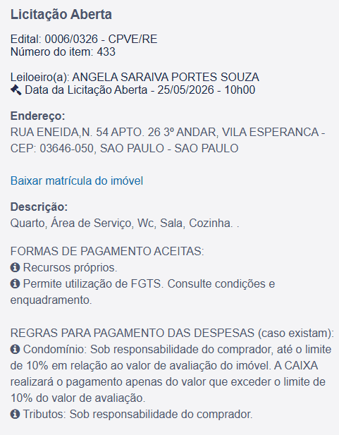Imóvel em leilão