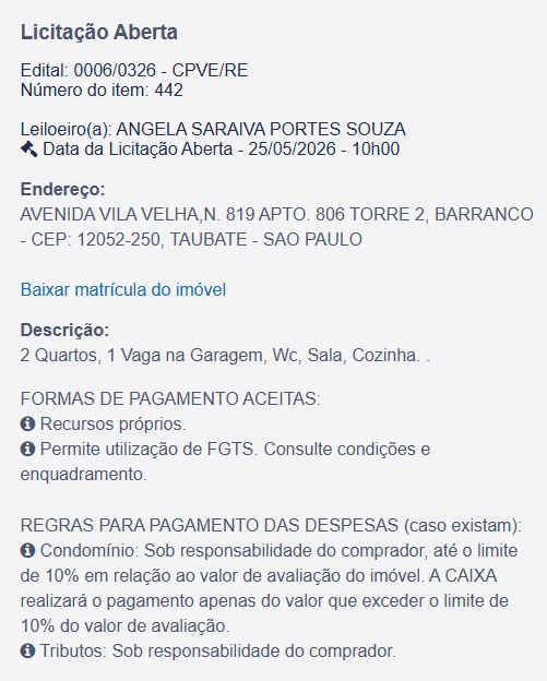 Imóvel em leilão